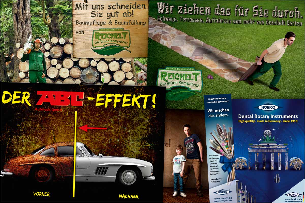 Bildcollagen der Werbeagentur und Kreativagentur für Steinhausen ZG
