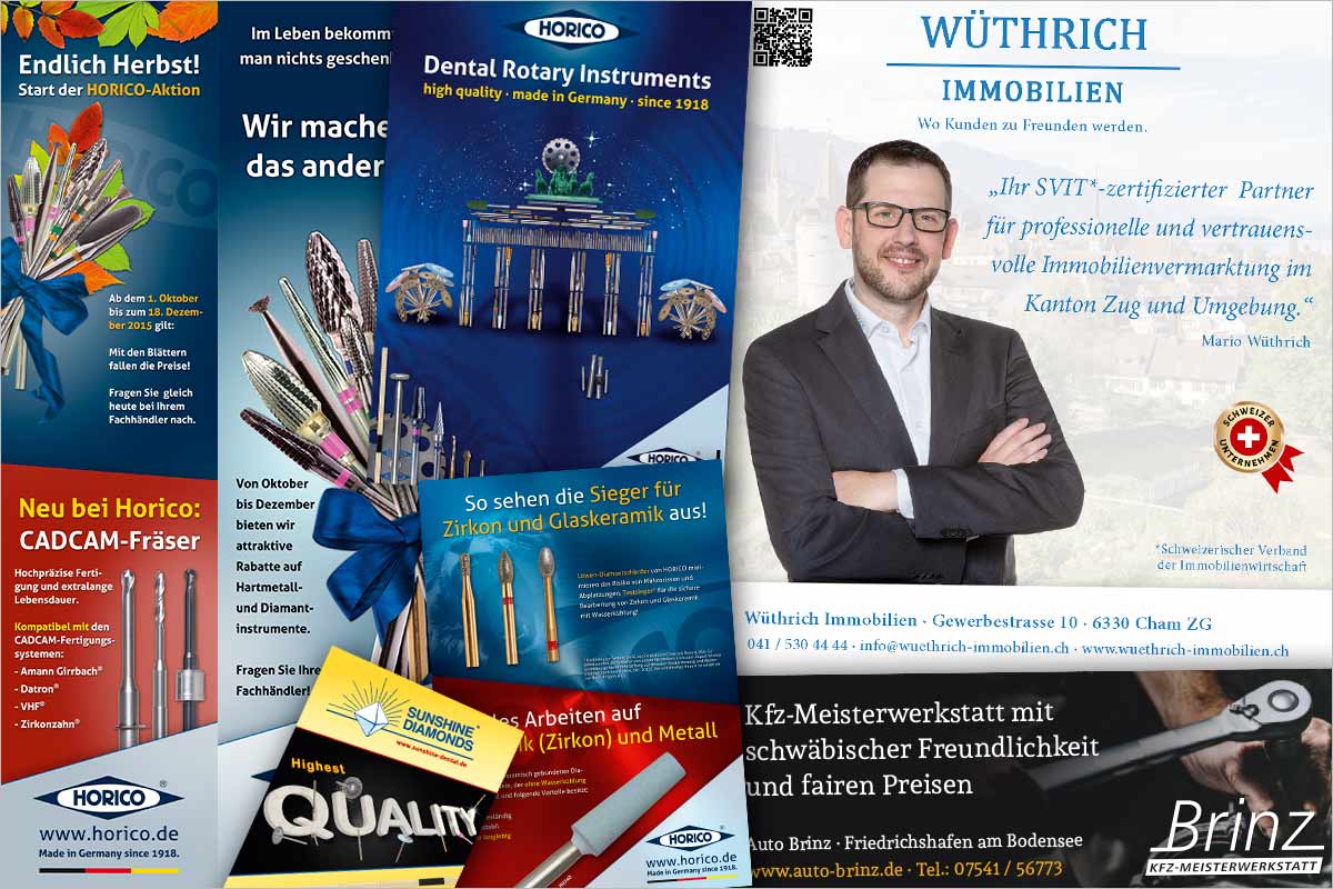 Print-Anzeigen + Werbeanzeigen der Werbeagentur und Kreativagentur für Steinhausen ZG